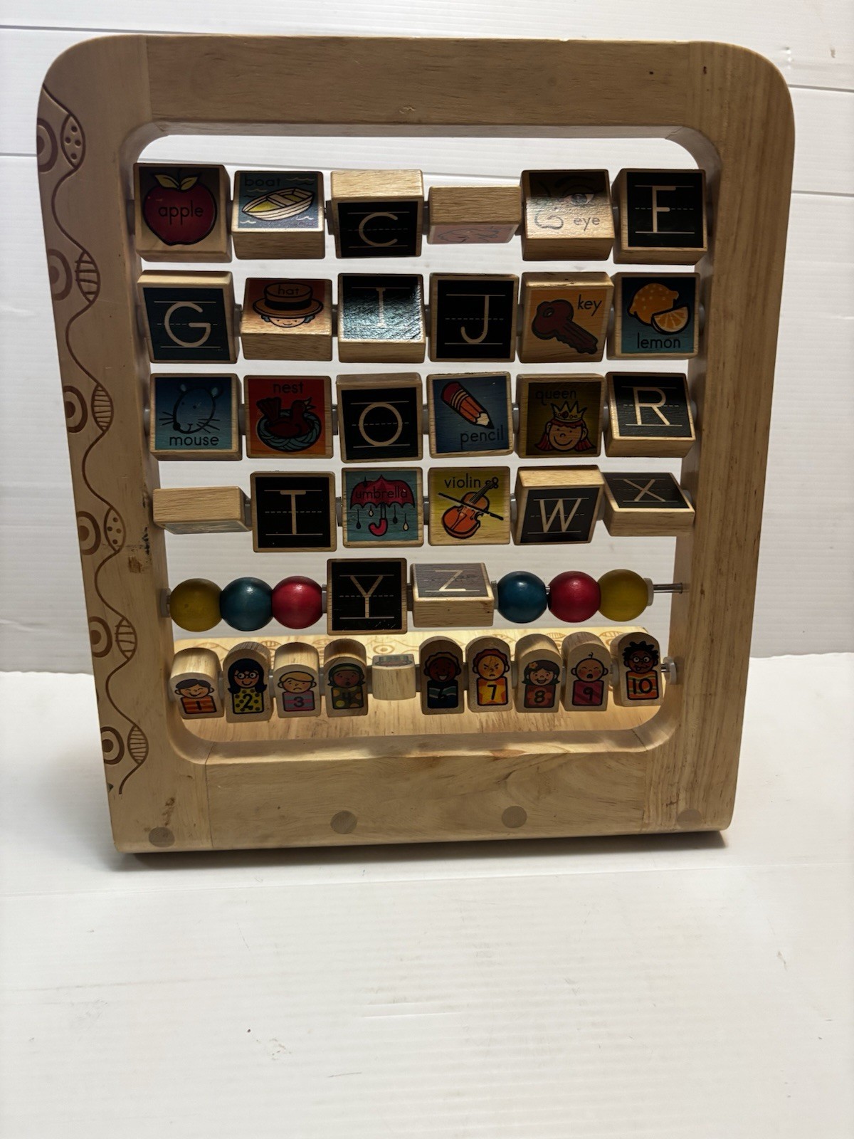 Wooden Alphabet Abacus ABCs Numbers Learning Activity Center Educational Toy New