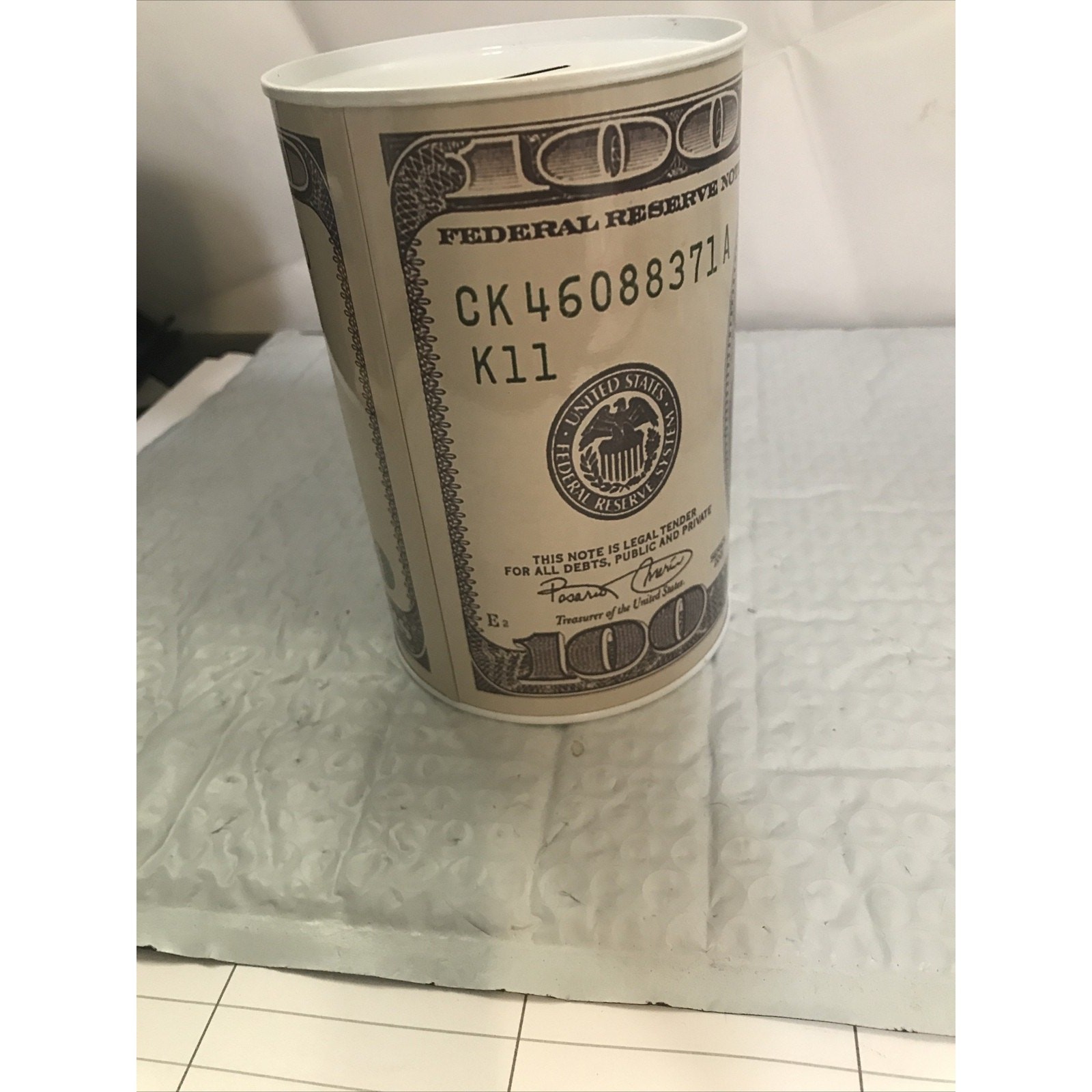 Ben Franklin Hundred Dollar Bill Money Coin Saver Tin Money Savings Piggy Bank