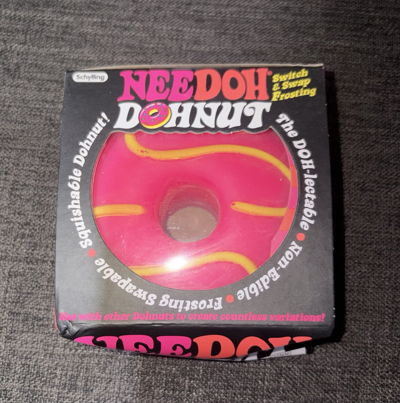 NeeDoh Pink Dohnut Donut w/Yellow Swirls Fidget Squishy Toy New in Package