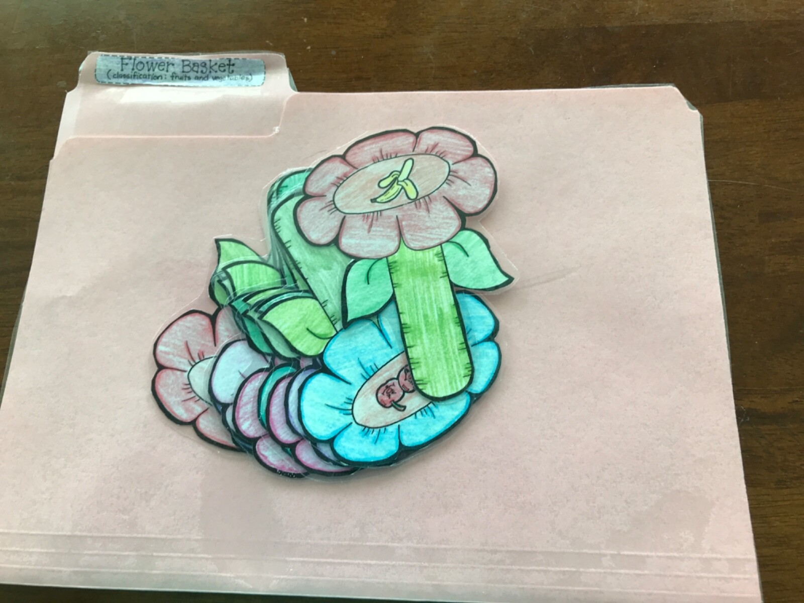 Flower Basket! Fruit veggie Grade K language Art file folder game teacher
