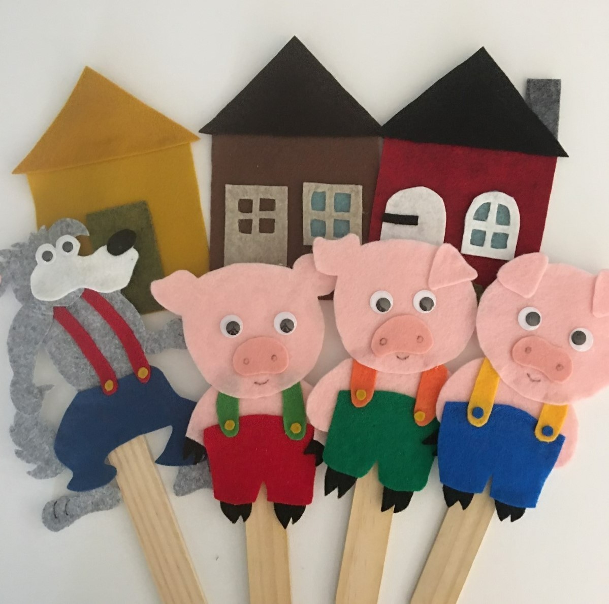 3 Little Pigs and the Big Bad Wolf Felt Board Pieces or Paint Stick Puppets