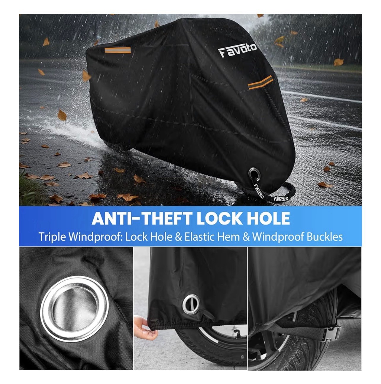 Favoto Motorcycle Cover Waterproof Outdoor – All Season Sun Protection 265cm