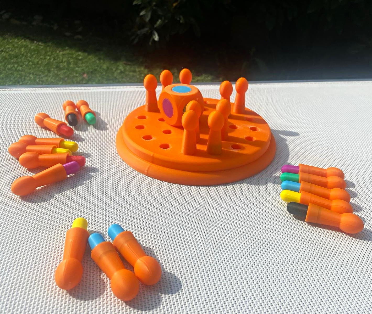 Orange Multicolor Plastic Peg Board Educational Color Matching Set w/ Dice