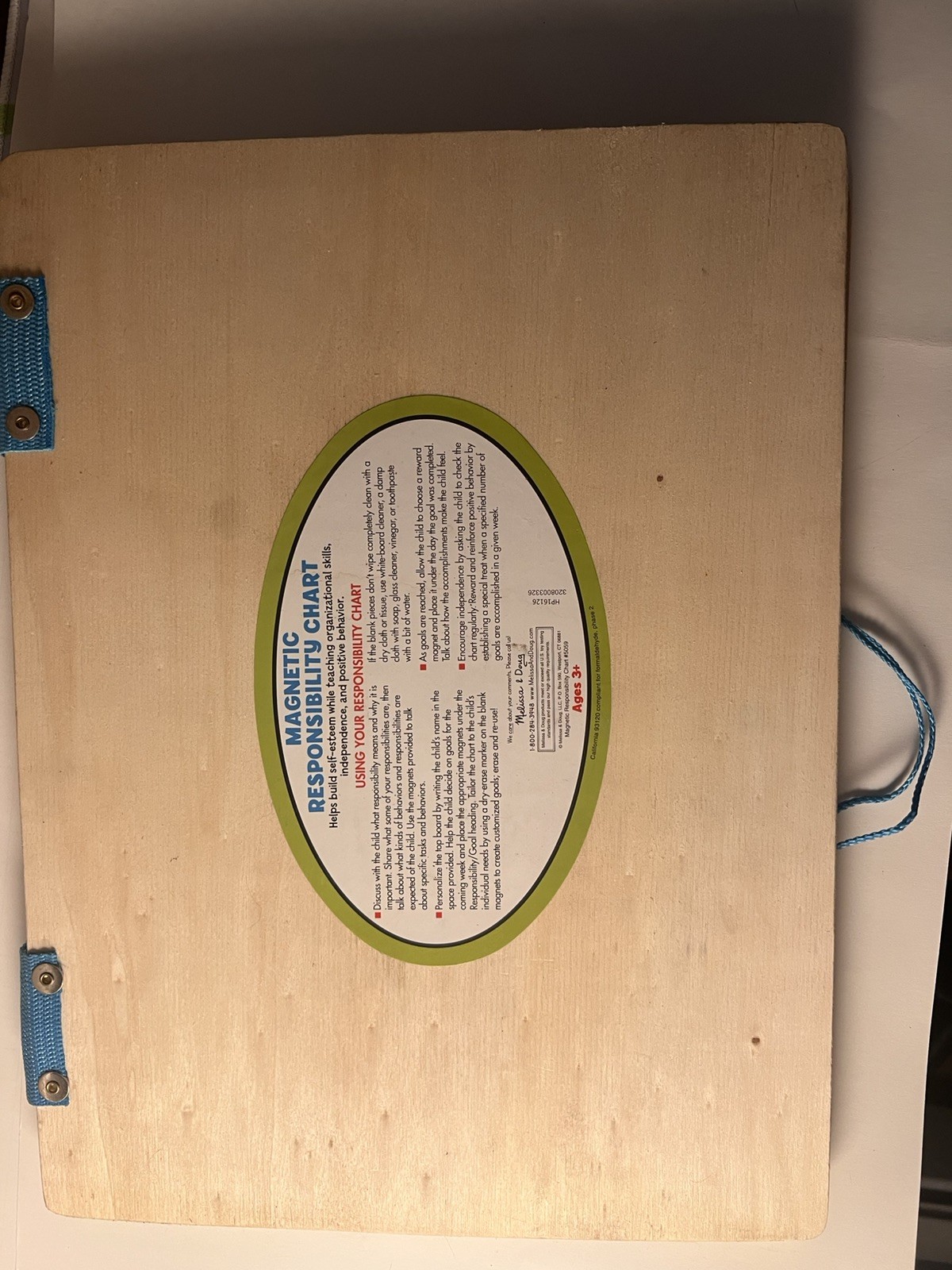 Melissa & Doug Responsibility hang magnet Chart Wood Board Learn aid -Preowned