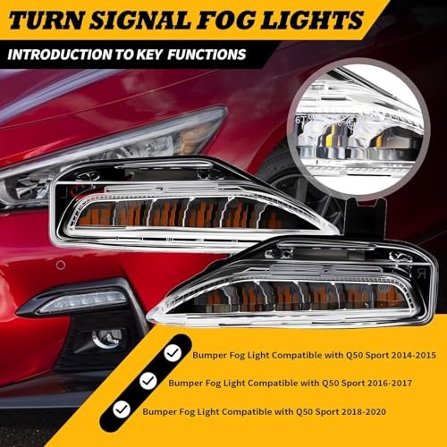 Pair Left Right Front Bumper Light Assembly Compatible with Q50 Sport 2014