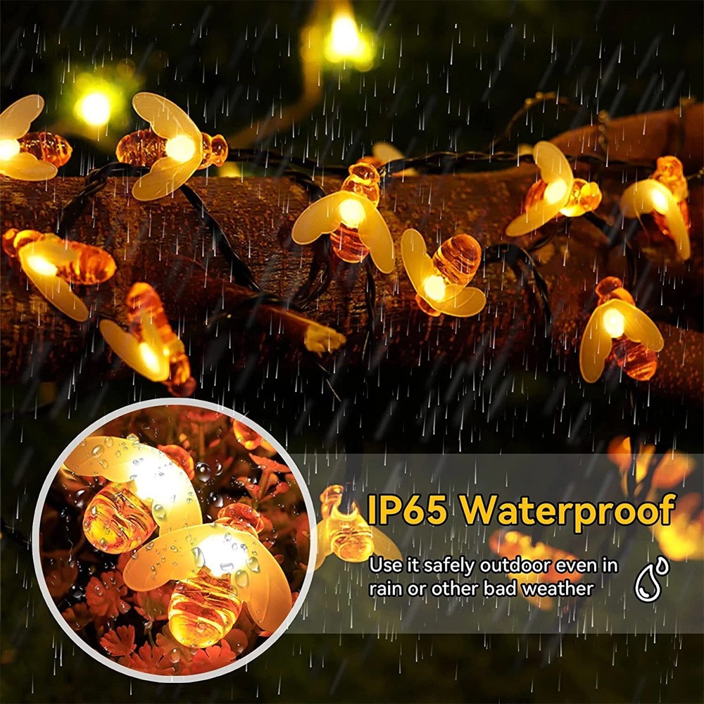 Solar Outdoor Bumble Bee Lights, 20 LED Waterproof Garden Fairy Decoration