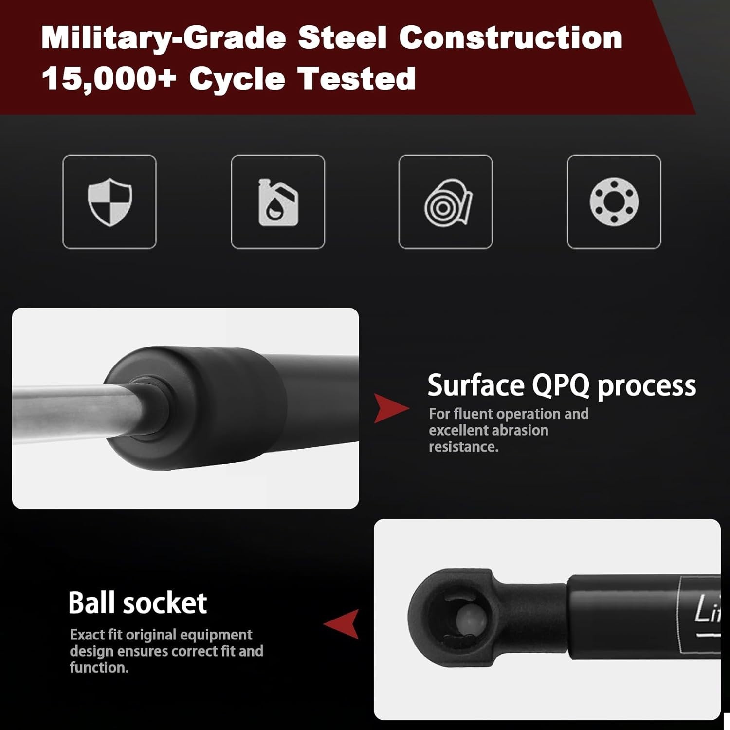 Cost-Effective Replacement Rear Window Struts for Jeep JK 2011-2018, Black Metal