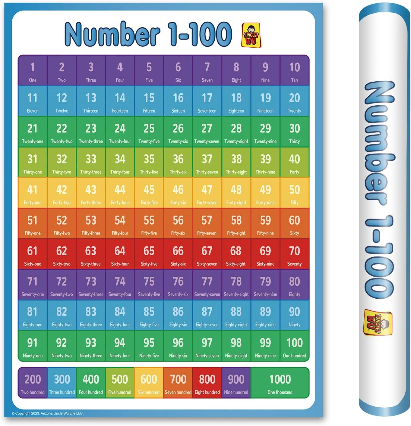 ÜNCLE WU Educational Number Lines -Large 1-1000 Number Chart for Kids – Counting
