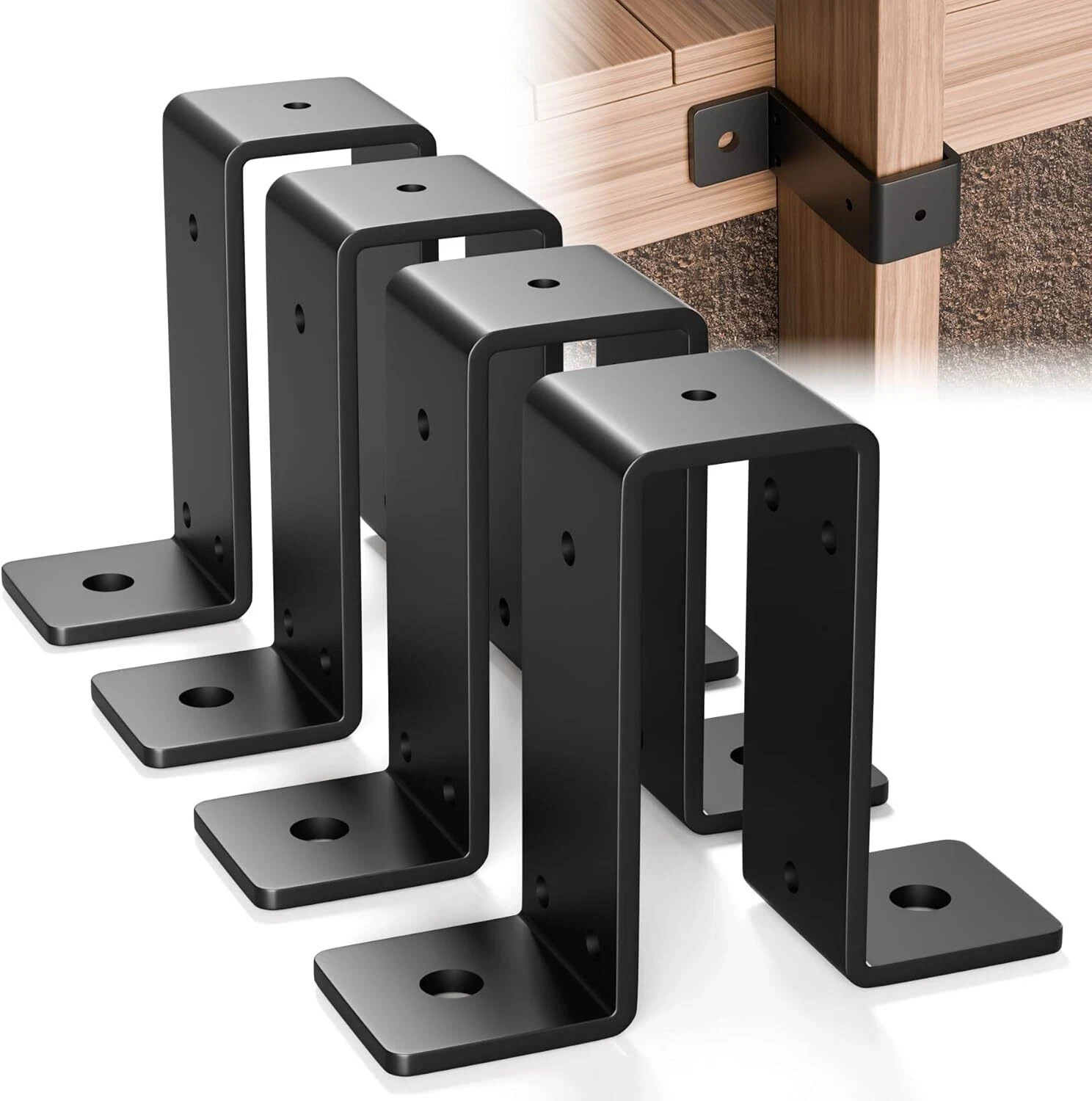 4 Pcs 2″ x 4″ Strap Post Ties, Heavy Duty Deck Fence Brackets for Wood Beam,