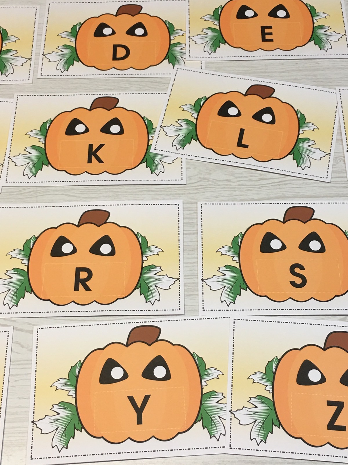Jack O Lantern – Uppercase Lower case Match Pumpkins – Laminated Activity Set