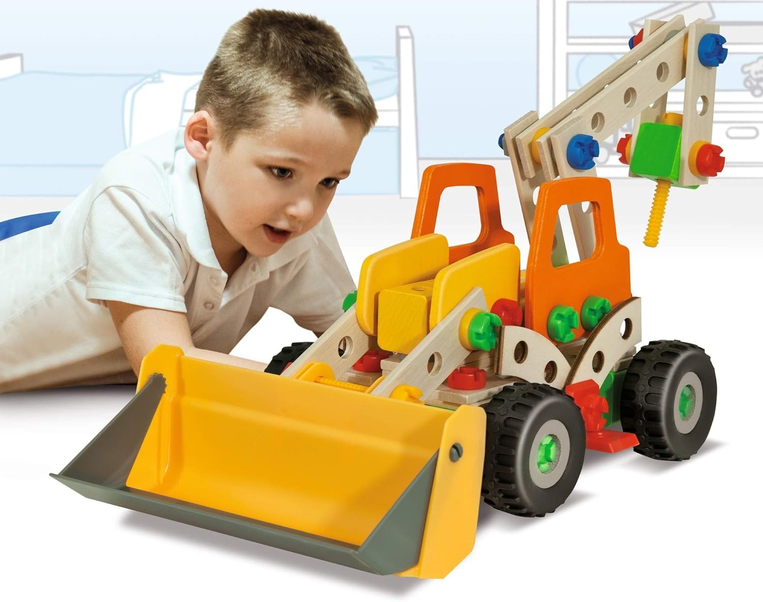 Simba 100039057 constructor wheel loader Eichhorn Versatile wooden toy, 140 comp