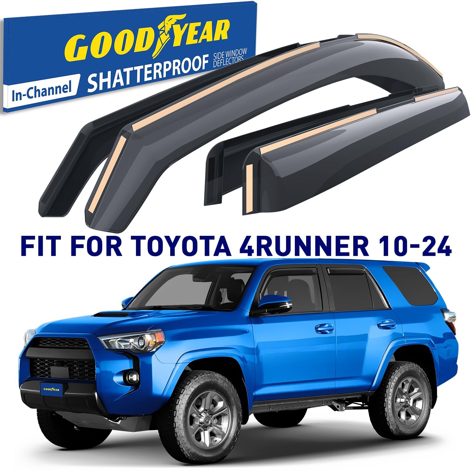 Goodyear Window Vent Deflectors For Toyota 4Runner 2010 2024 Smoke Finish