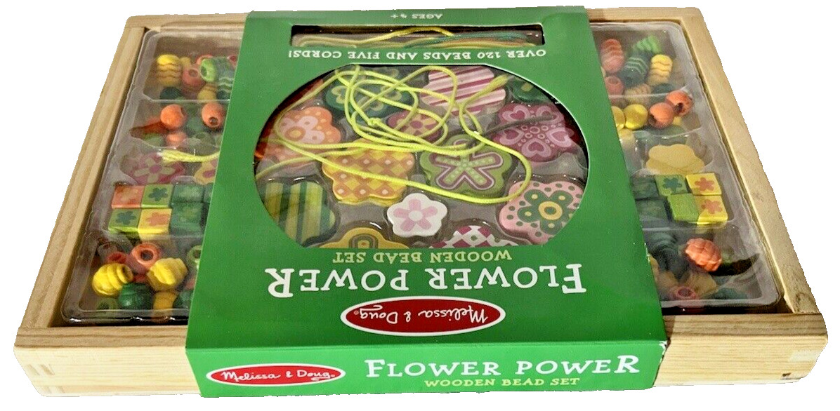 Melissa & Doug~ Flower Power ~Wooden Bead Set~ Ages 4+ ~New~Still Sealed