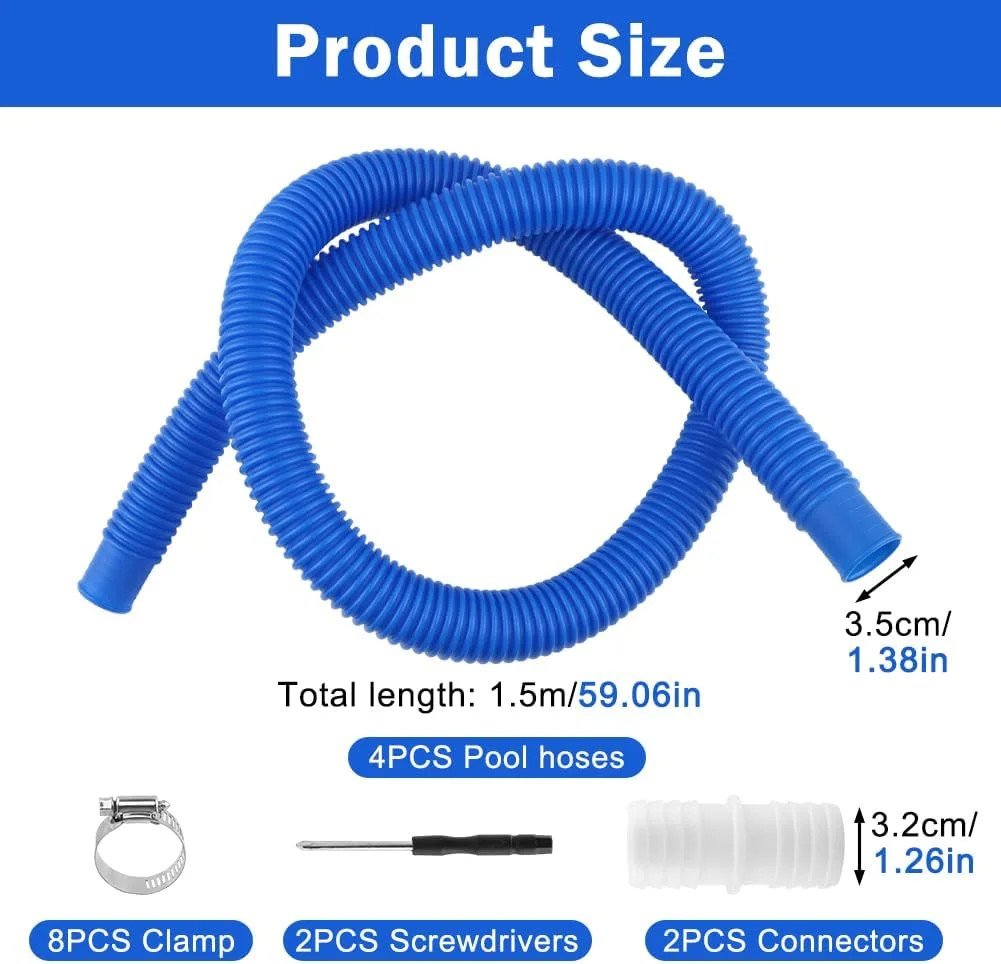 Pool Hoses for Above Ground Pools, 4 Pack 1.25 x 59 Inch Pool Filter Pump Hoses,