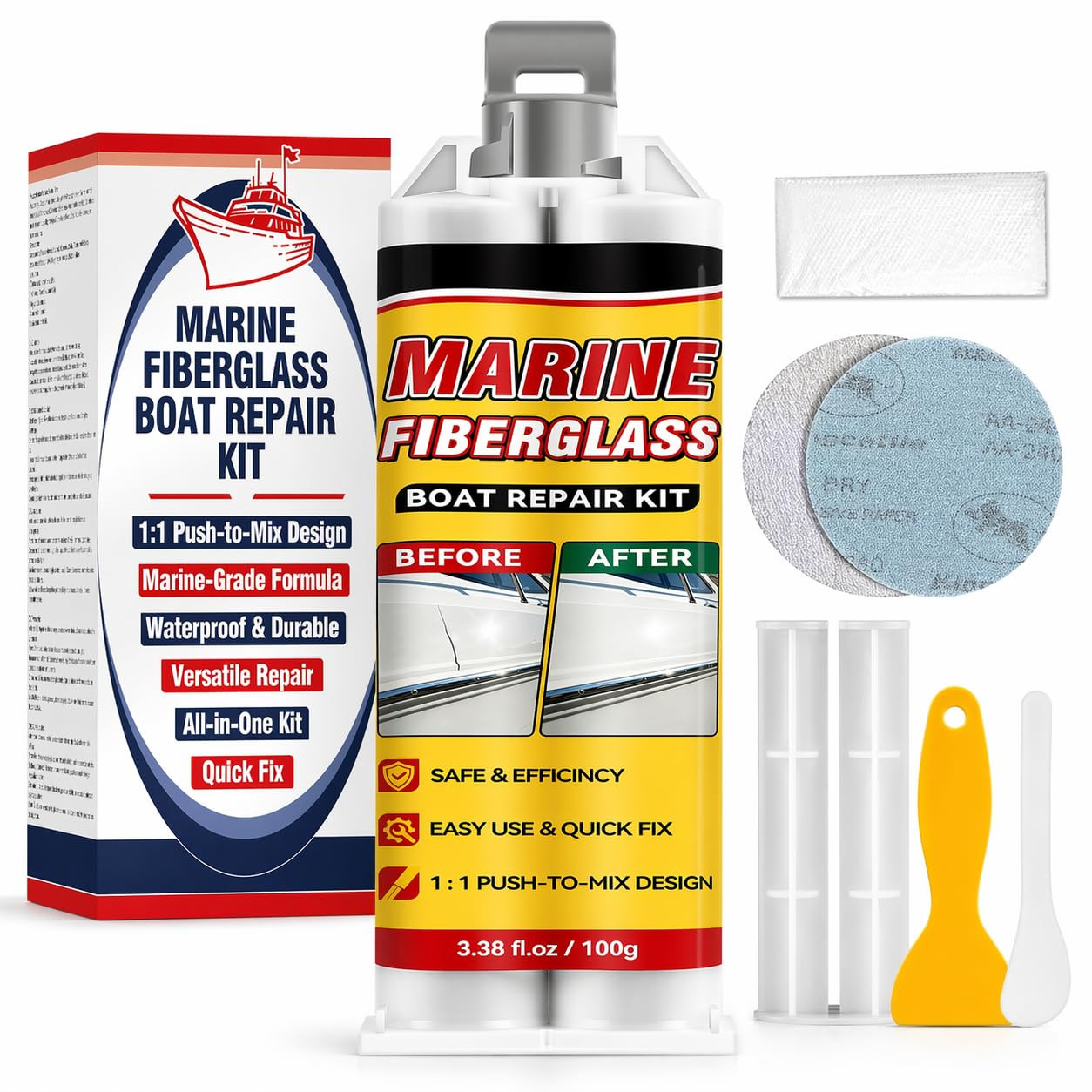Marine Fiberglass Repair Kit for Boats, Gelcoat Repair Kit for Boats with Waterp
