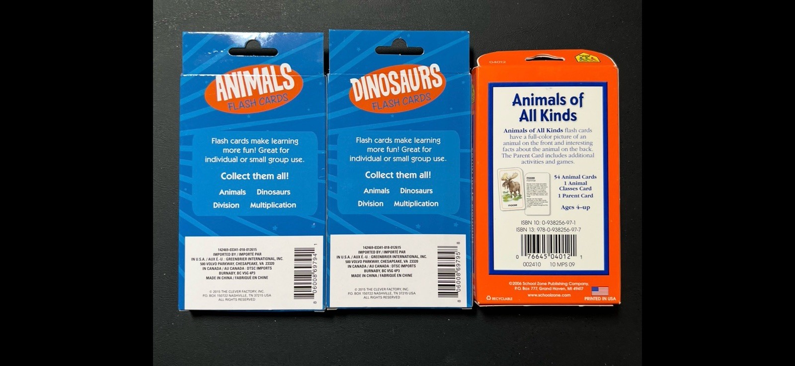 Lot Of 3 Animals And Dinosaurs Flash Cards