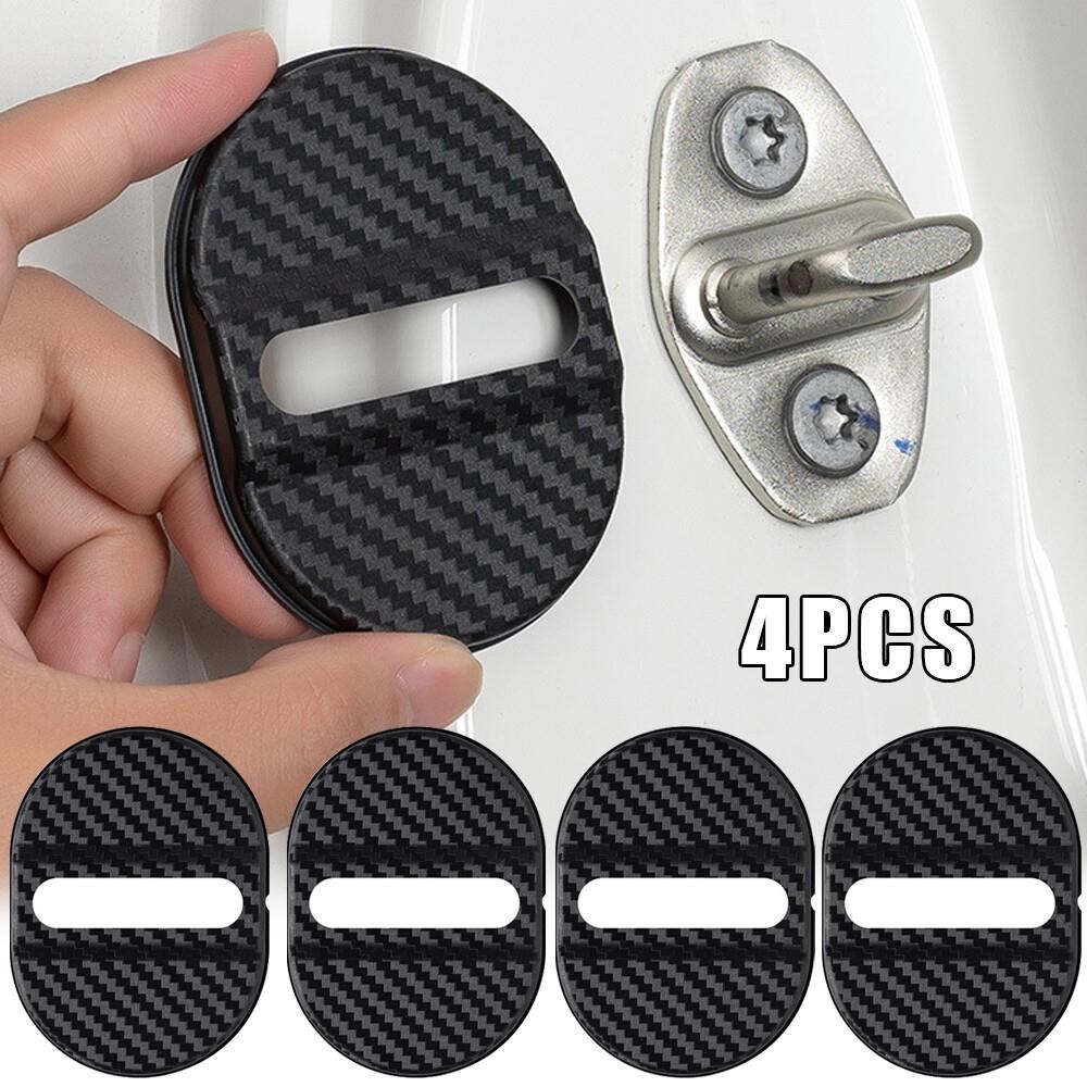 4x Black Carbon Fiber Plastic Car Door Lock Protective Cover Trim Accessories