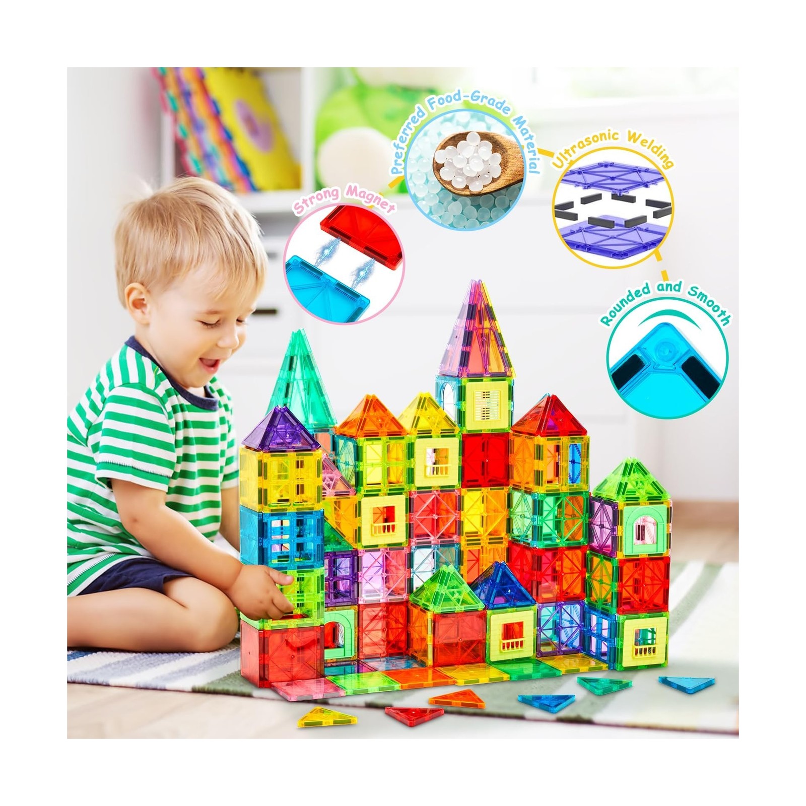 Dopyye 132 PCS Magnetic Tiles Building Blocks with 2 Cars, STEM… FAST USA SHIP