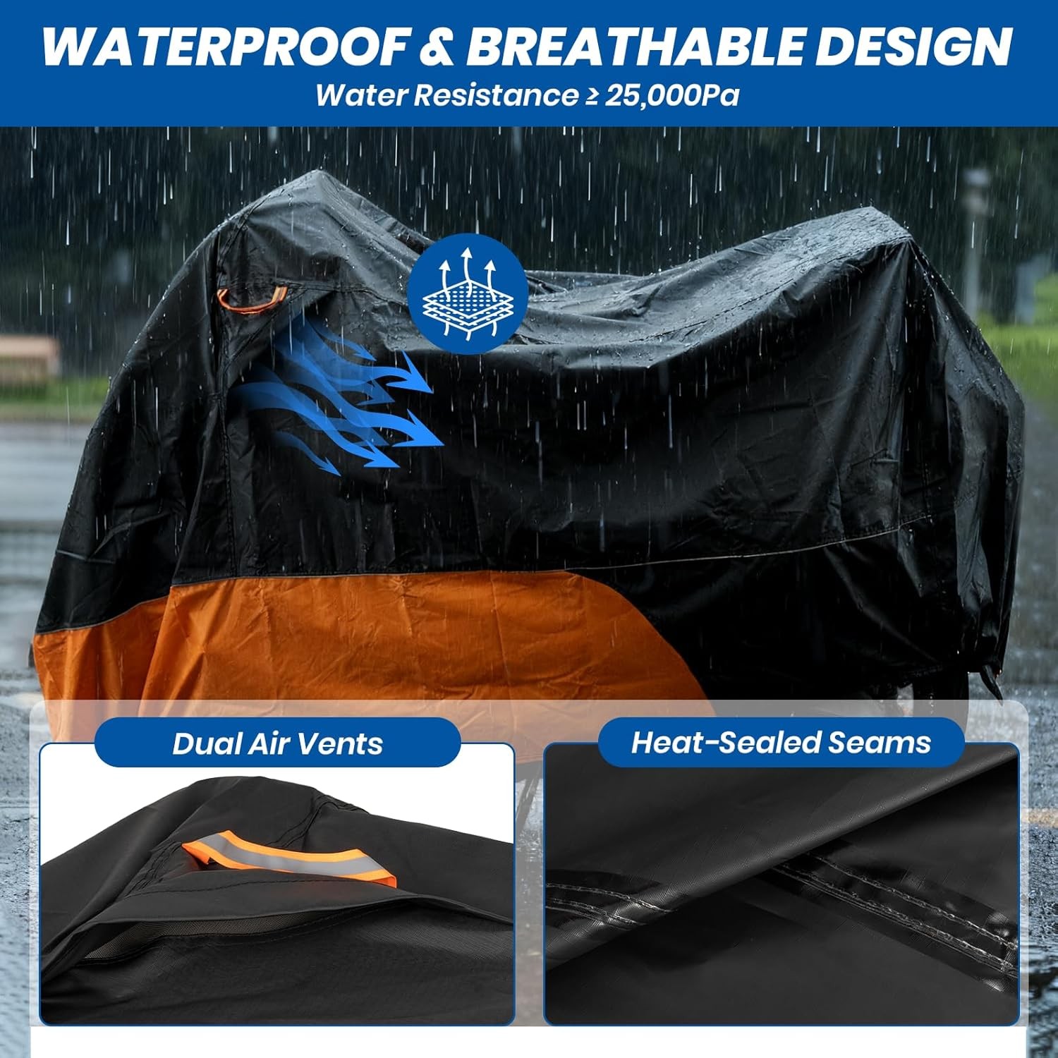 Favoto Motorcycle Cover Waterproof Outdoor – Fits up to 96.5″ Motorbikes 420D Ox