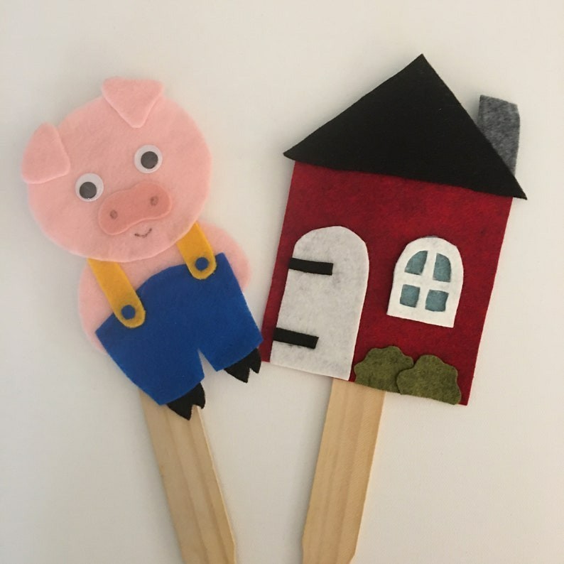 3 Little Pigs and the Big Bad Wolf Felt Board Pieces or Paint Stick Puppets