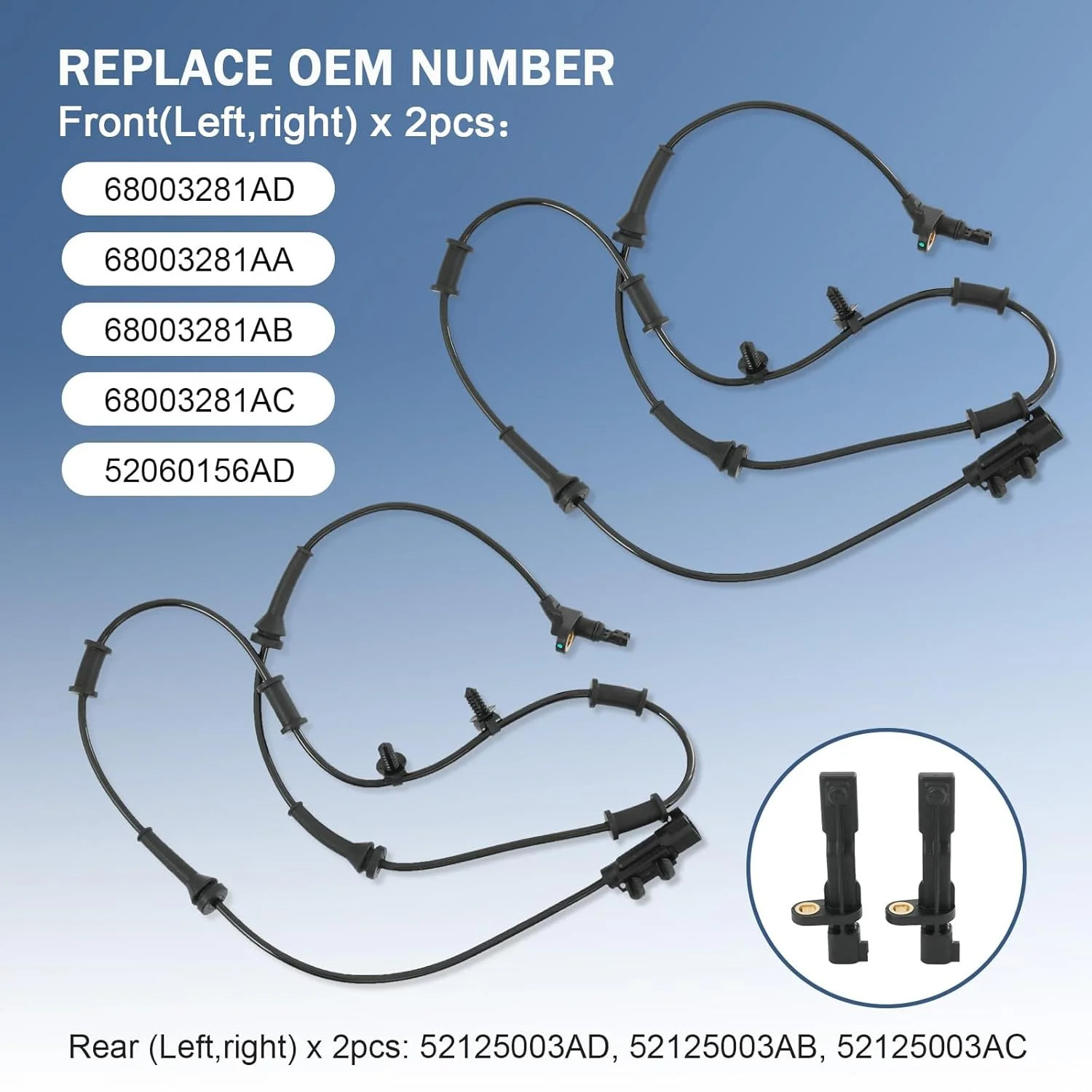 Front and Rear ABS Wheel Speed Sensor Replacement for Jeep Wrangler 3.6L 2012-20