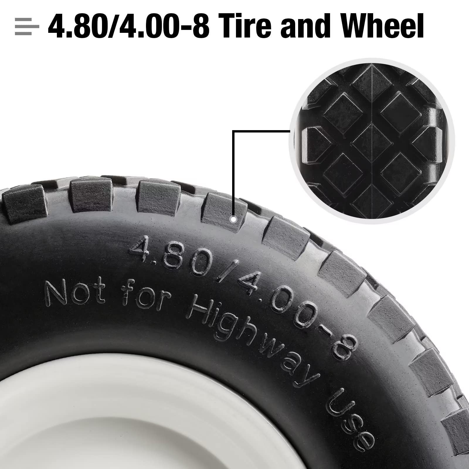 16″ Flat Free PU 4.80/4.00-8″ Solid Tire with 3/4″ Ball Bearing and 3″-8″ Cen…