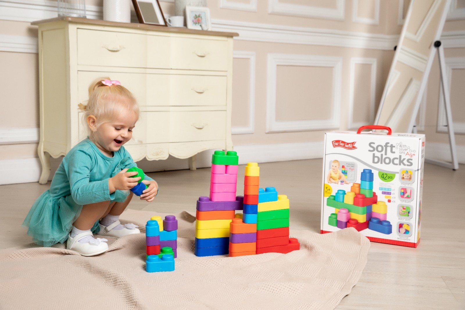 42pcs Baby Blocks – Colorful Soft Building Blocks for Baby Age 1+ old – New!