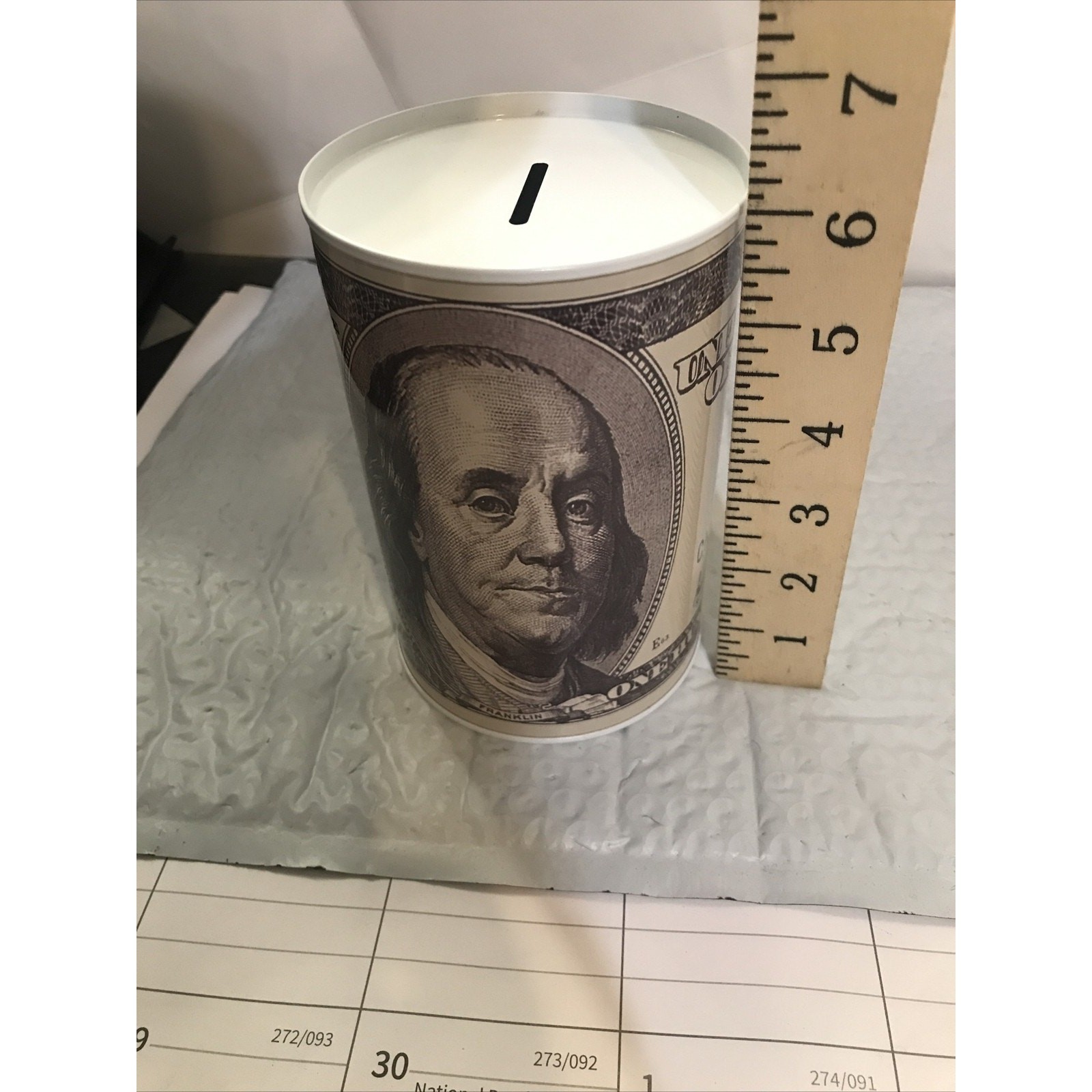 Ben Franklin Hundred Dollar Bill Money Coin Saver Tin Money Savings Piggy Bank