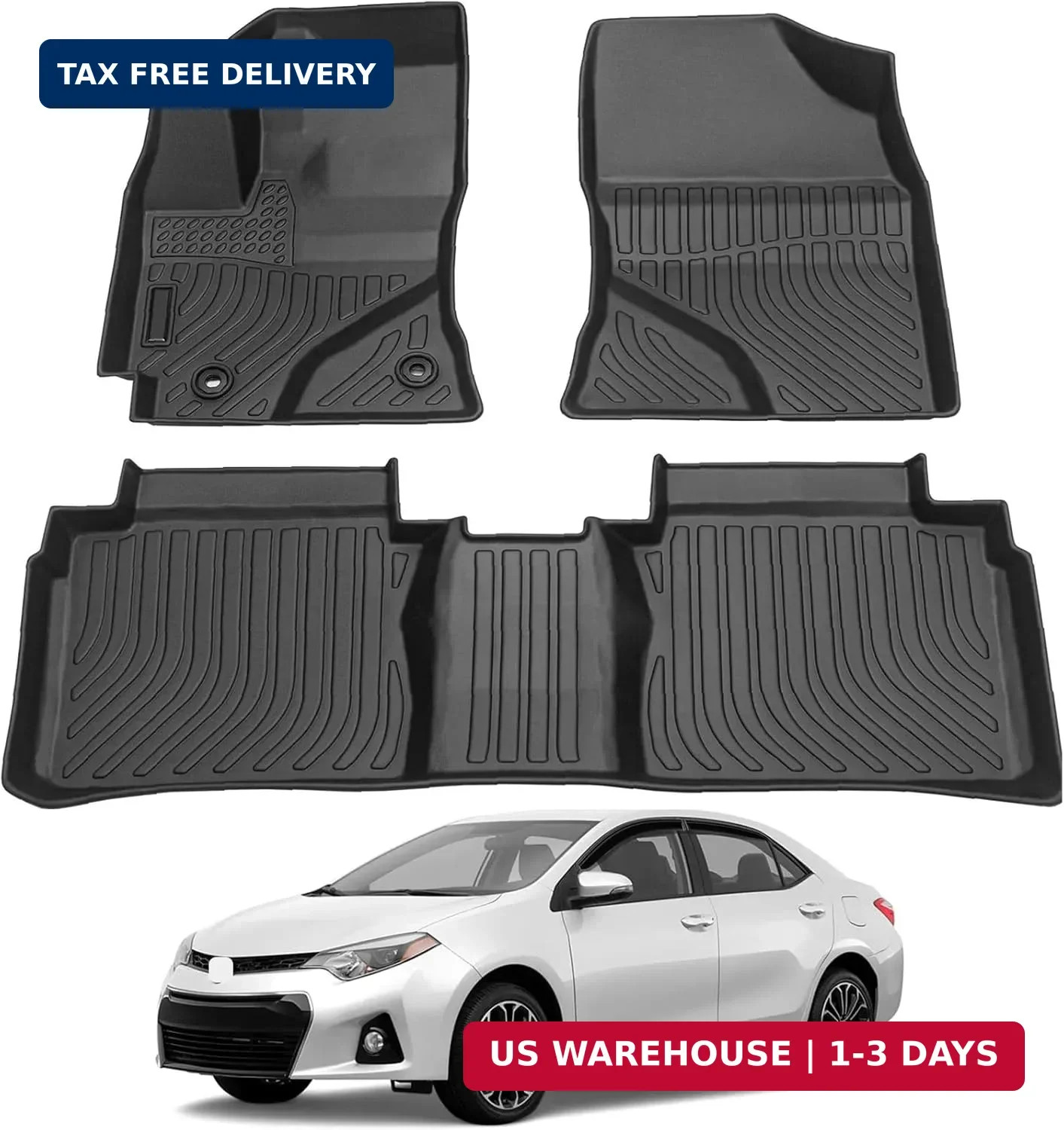 All Weather Rubber Car Floor Mats Compatible with 2014-2019 Toyota Corolla(NO FI