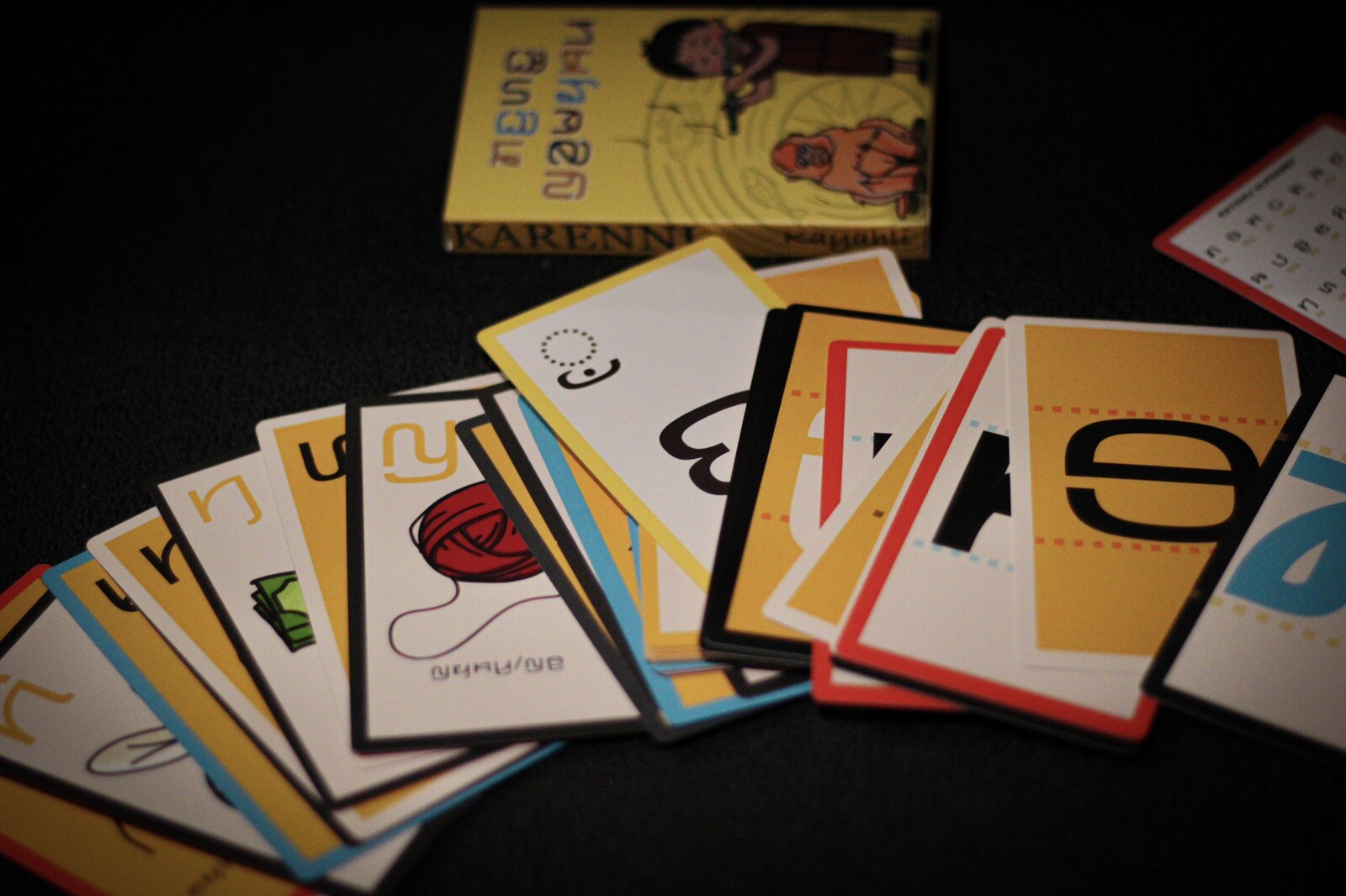 Karenni alphabet flash cards, pictures with names in kayah.