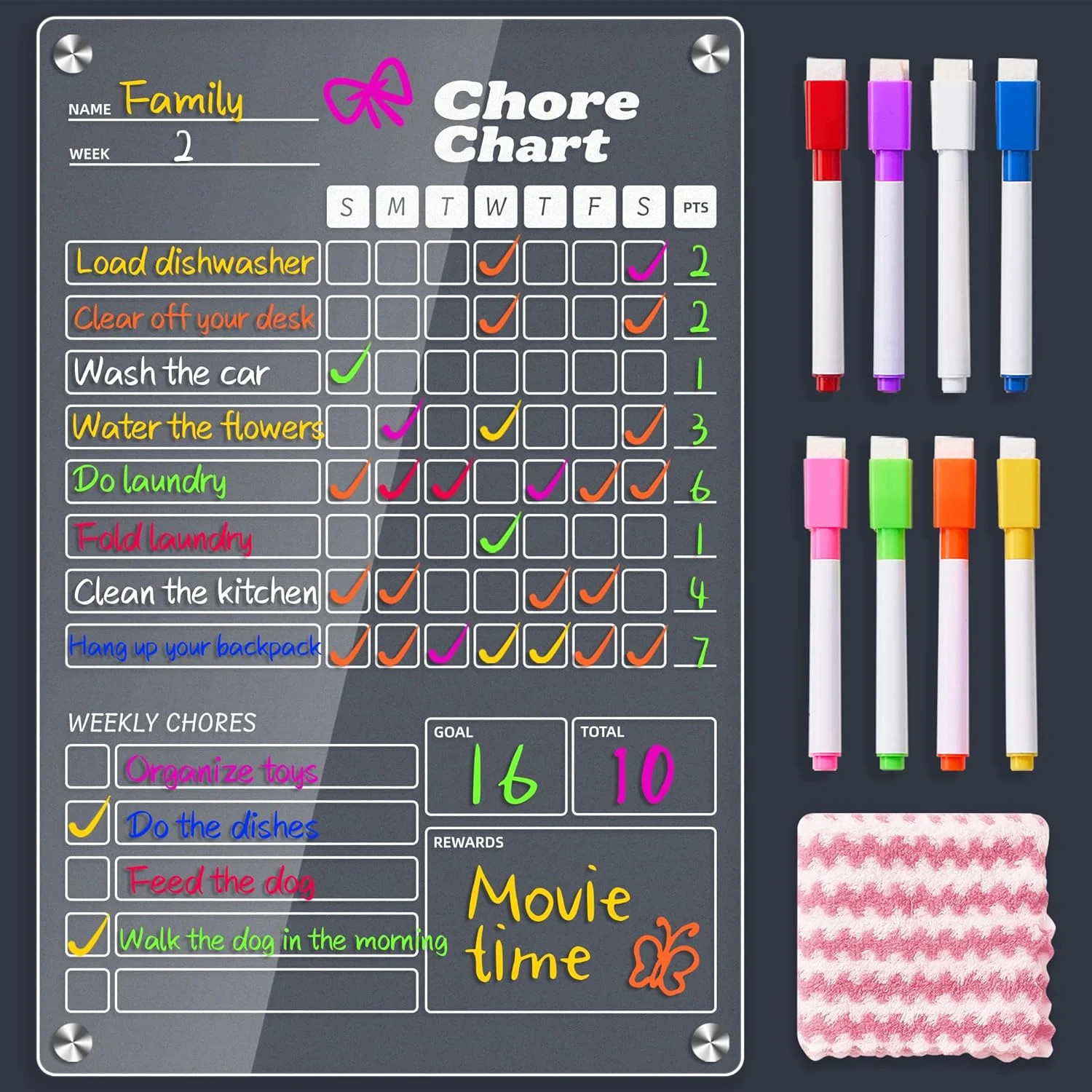 1pc Acrylic Magnetic Chore Chart for Kids, Chore Board, Dry Erase Chore Chart, 1