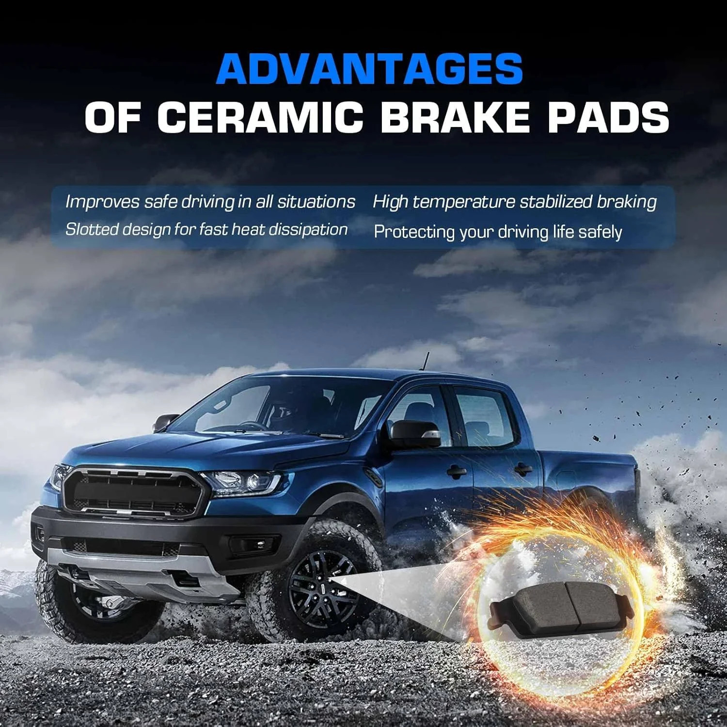 ILONPA Front Semi-Metallic & Rear Ceramic Brake Pads Set for GMC Sierra 1500/Che