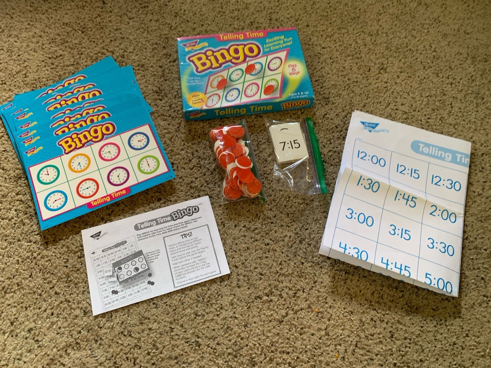 Classroom Bingo Games-Telling Time & Money-Ages 5 & Up-Up to 36 players VGC