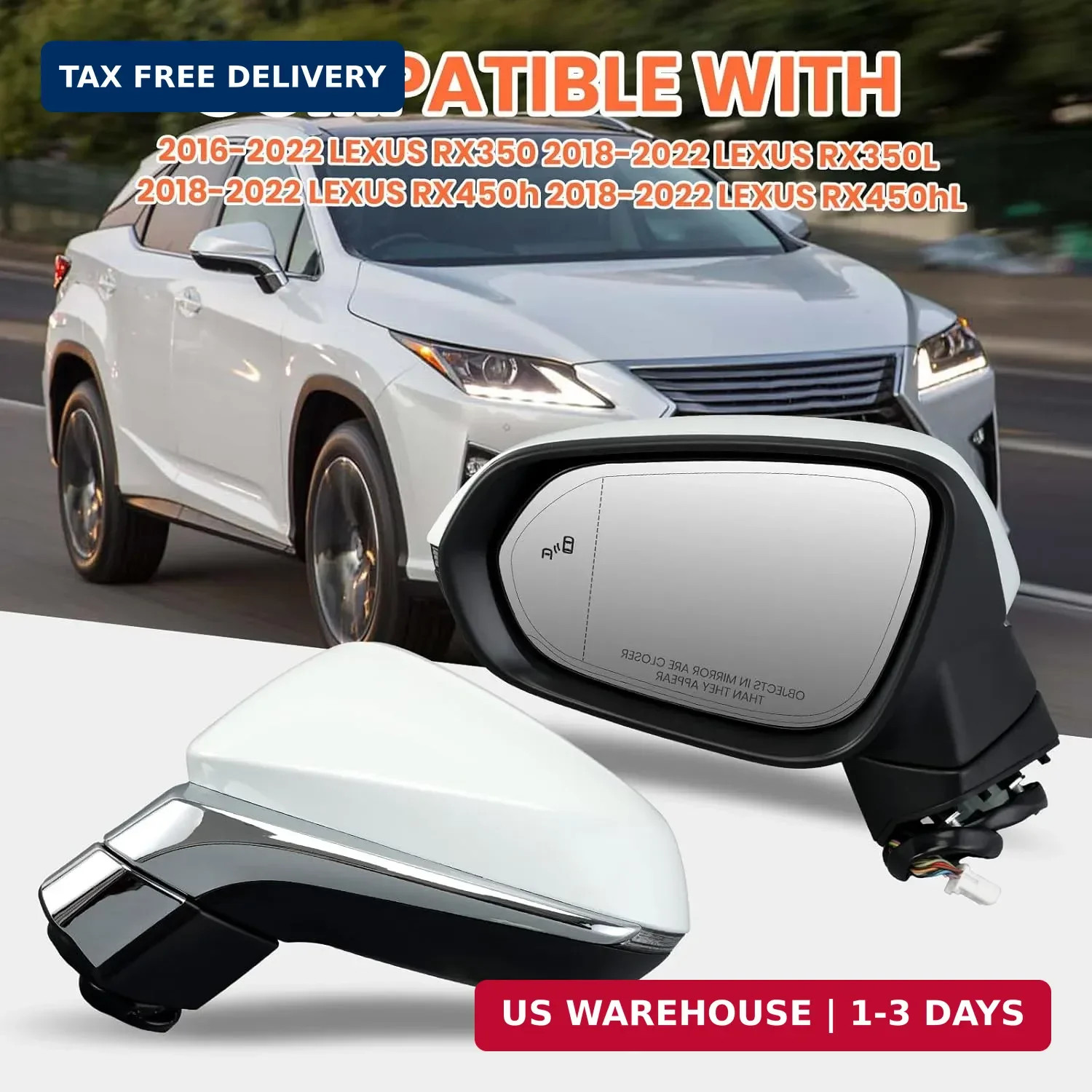 Right Passenger Side Mirror For 2016-2022 Lexus RX350 350L RX450H RX450HL Mirror