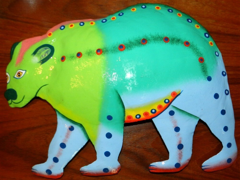Bear Metal Wall Art Colorful Whimsical Greens Blue 10×13″ New