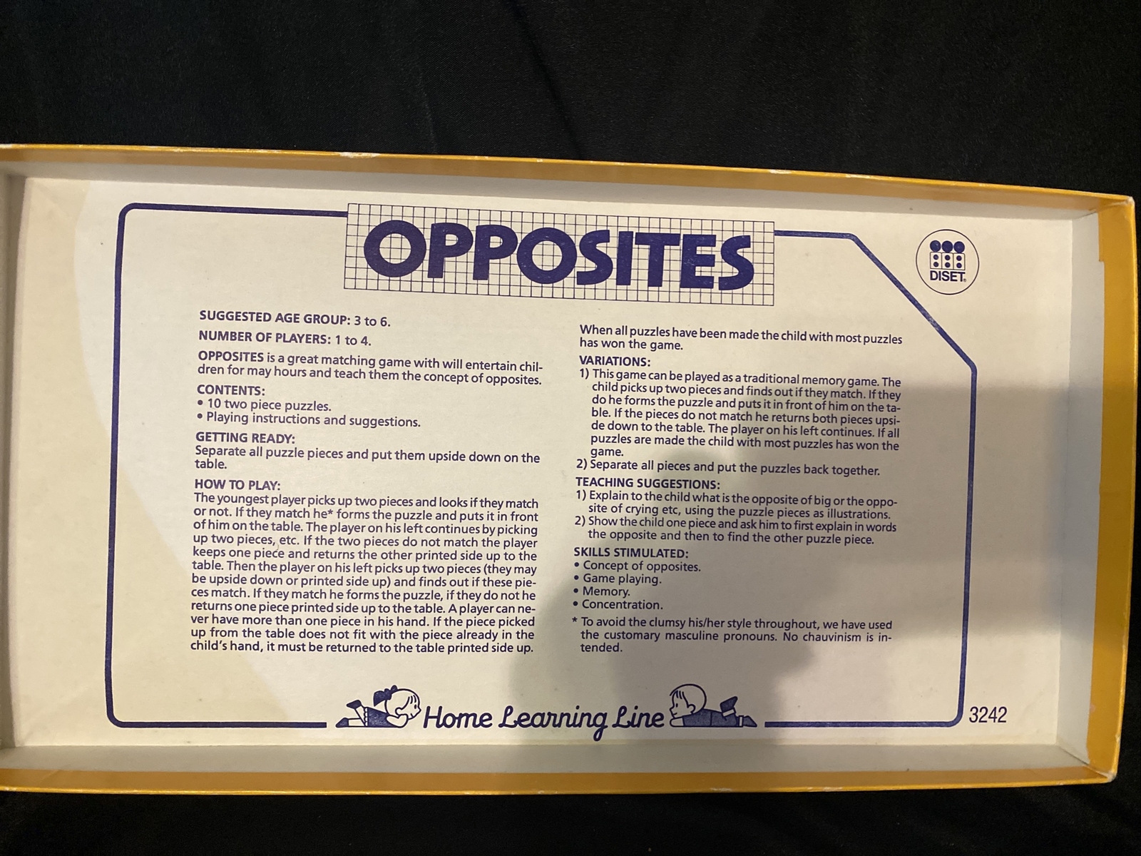 Vintage Oppsites Matching Game 1990 Diset Two Pc Puzzles (9 Sets)
