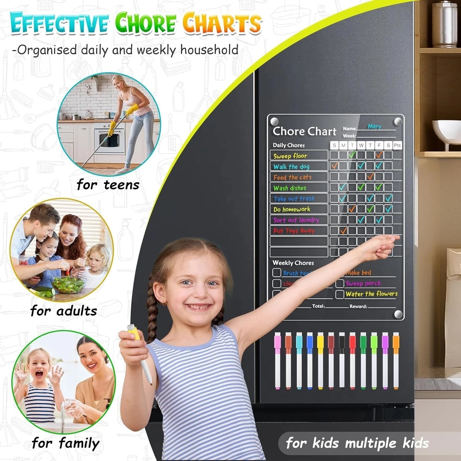 Acrylic Magnetic Chore Chart for Kids,Chores 12 x 8 inch, White-1 Pack
