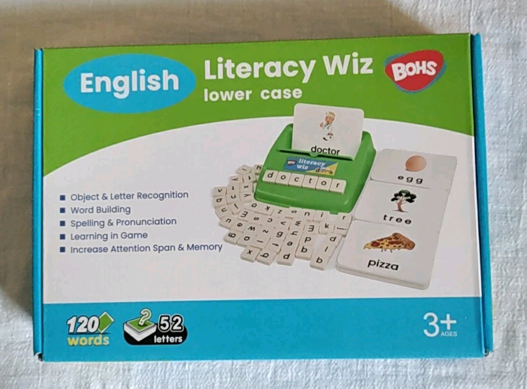 BOHS Literacy Wiz Game with 52 Lower Case Letters And 60 Two Sided Cards 3+