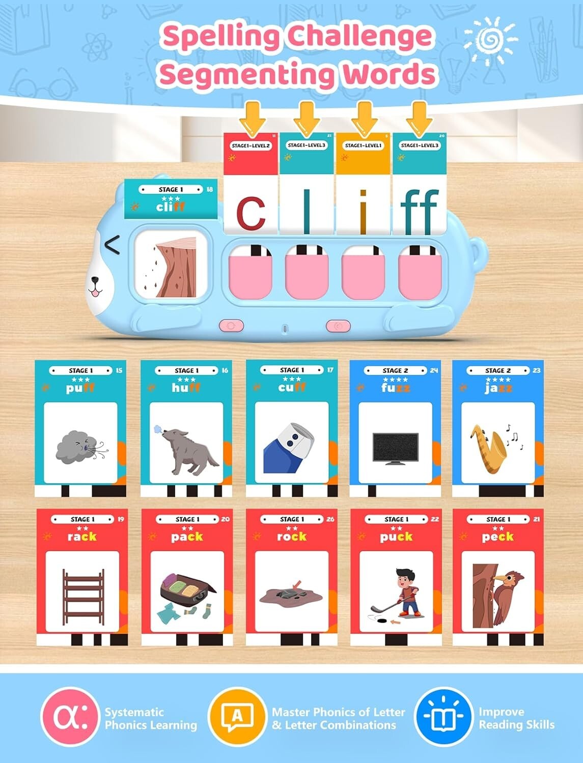 Portable Phonics Flash Cards with Math Games for Home School Learning Ages 3-8