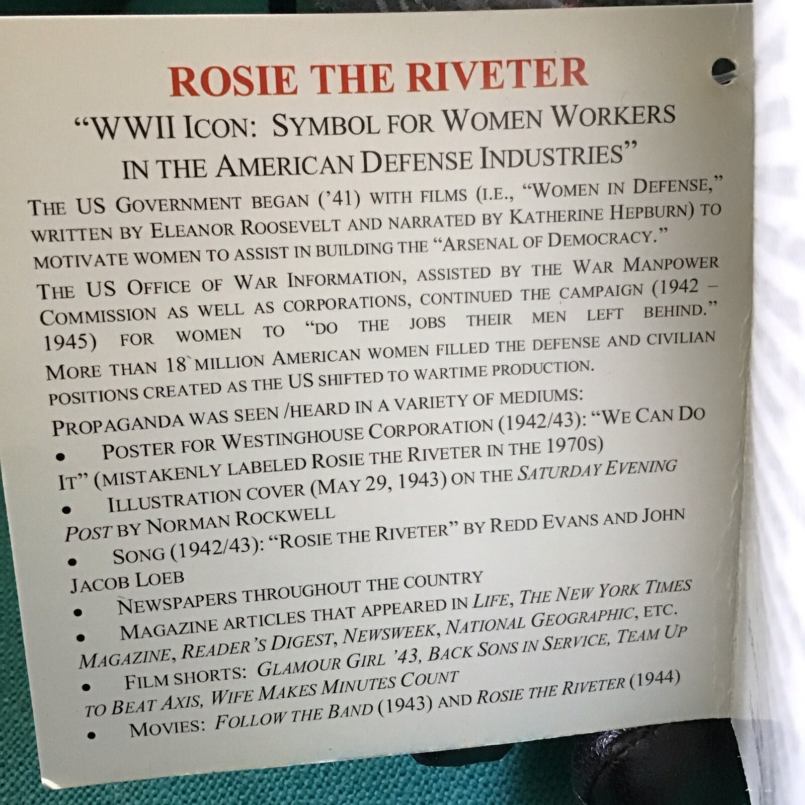 Rosie The Riveter Creation Station Plush Doll Famous Be’an Collectible W/Tag