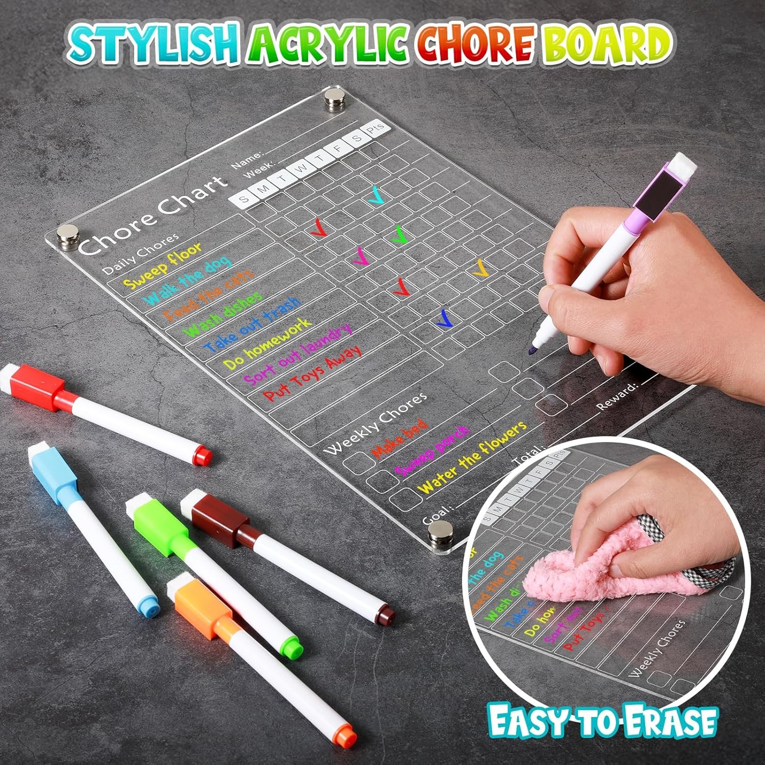Acrylic Magnetic Chore Chart for Kids,Chores Chart for Fridge Refrigerator