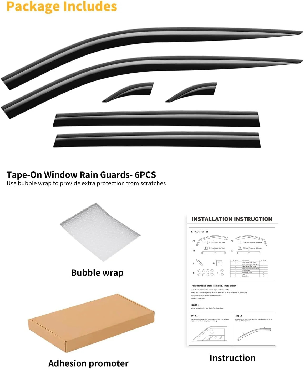 Tape-On 6pcs Rain Guards Window Visors Fit for Toyota RAV4 2019 2020 2021 2022 2