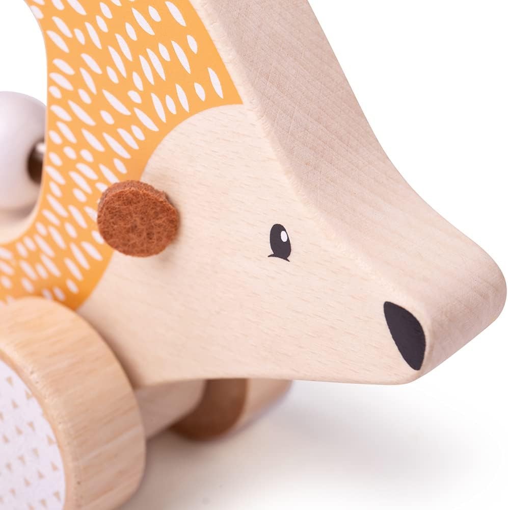 Bigjigs Toys Wooden Push Along Hedgehog – Sustainably-Made Animal Car Toy With W