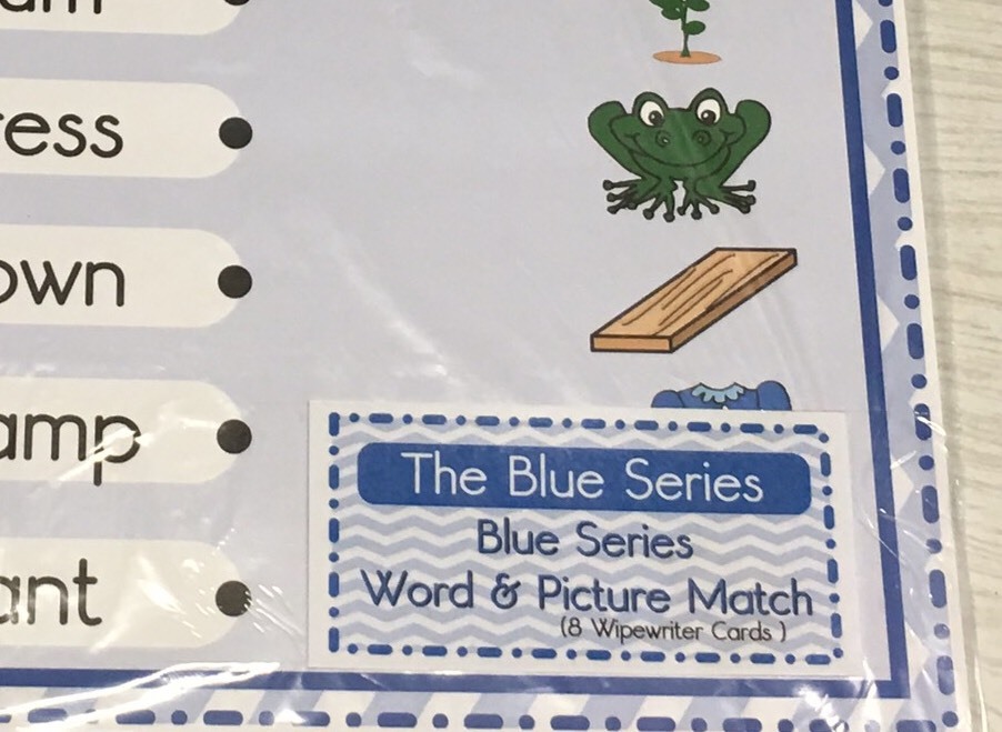 The Blue Series – Word & Picture Match Dry Erase (8 Wipewriter) Montessori