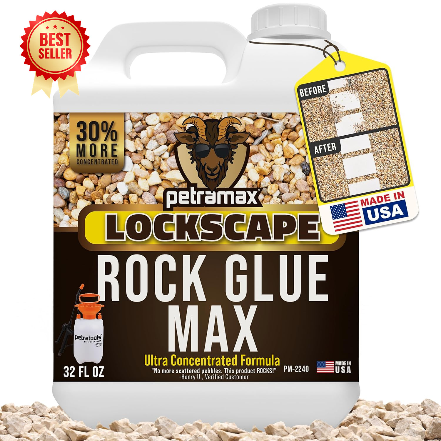 Max Rock Glue 32oz Landscaping Mulch Gravel Binder Covers 50 Sq Ft Pet Safe Clea