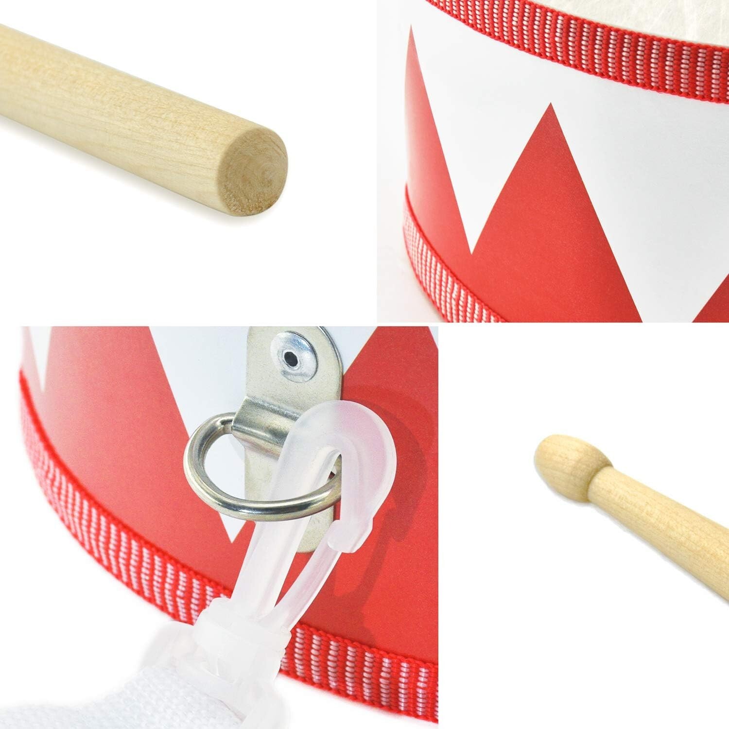 Batería de madera de 8 pulgadas para niños con correa ajustable y 2 baquetas