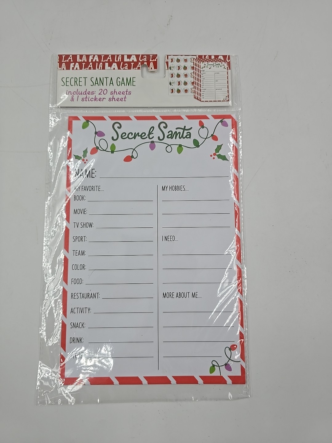 Horizon Group USA Secret Santa Game Included 20 Sheets & 1 Sticker Sheet Office