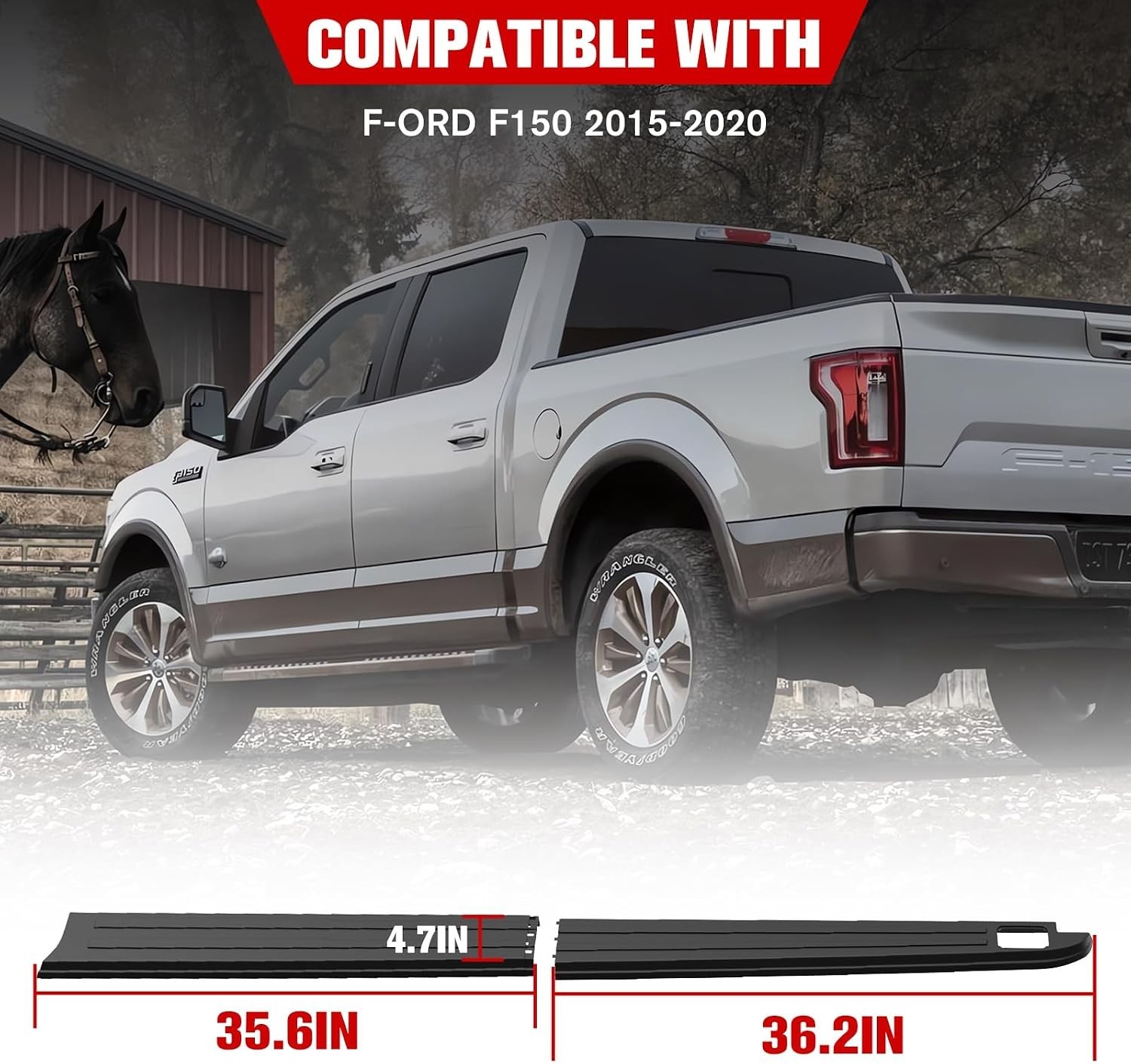 Side Bed Rail Caps 5.5′ for Ford F150 2015-2020, Black Trunk Left & Right Bed Ra