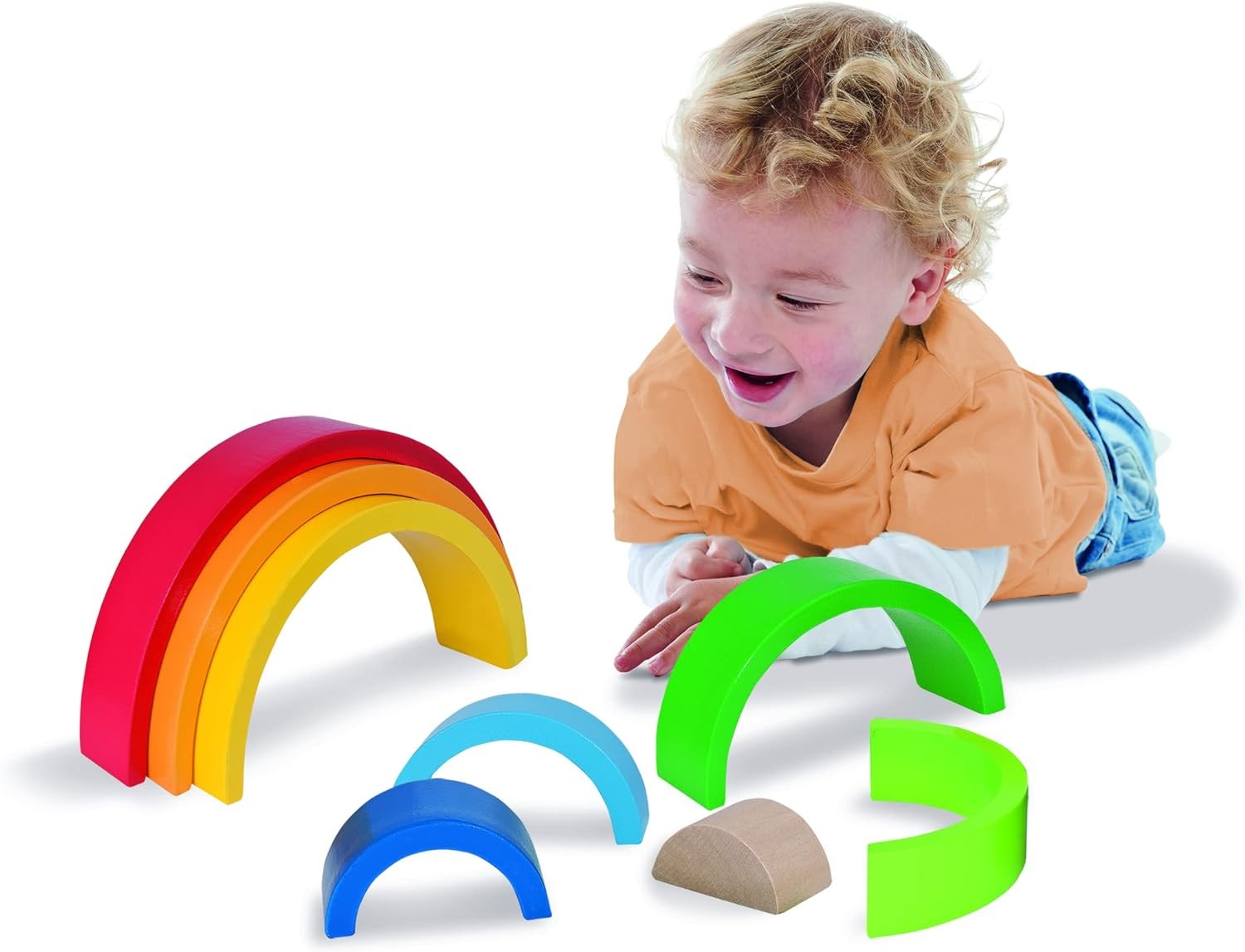 Eichhorn – Rainbow Sorting and Stacking Toy in Colourful Colours, 8 Pieces, 17.5