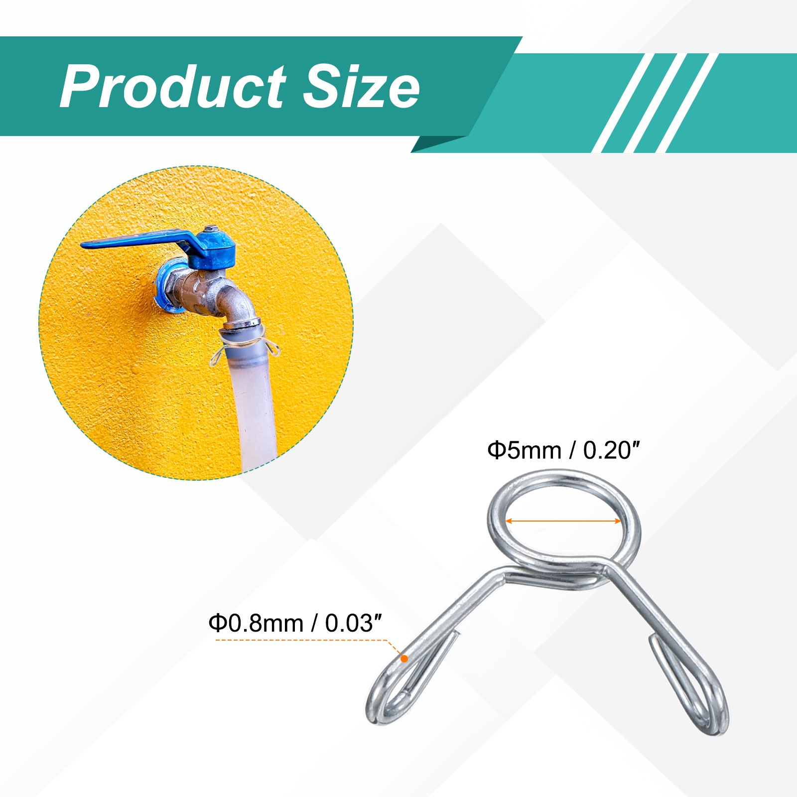 30Pcs 5mm ID 5mm Clamp Dia. Fuel Line Hose Clips Spring Clips Clamps, Blue White